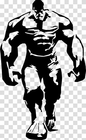 Black-and-white stylized illustration of a massive, muscular humanoid figure in motion, evoking raw power and intensity.