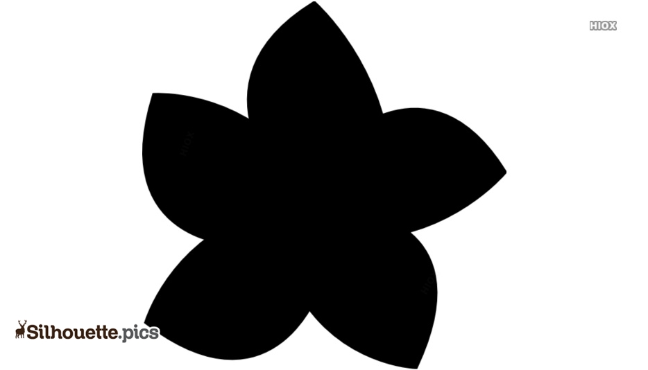 Black silhouette of a five-petaled flower on white background, stylized and symmetrical.