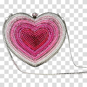 Heart-shaped beaded clutch bag with concentric pink and silver sequins and a chain strap.
