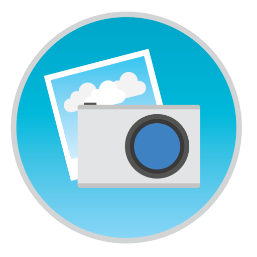 Camera icon with photo showing clouds, symbolizing photo capture or gallery app.