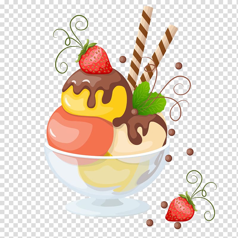 Delicious Ice Cream Sundae with Strawberry & Chocolate - Sweet Treat Illustration