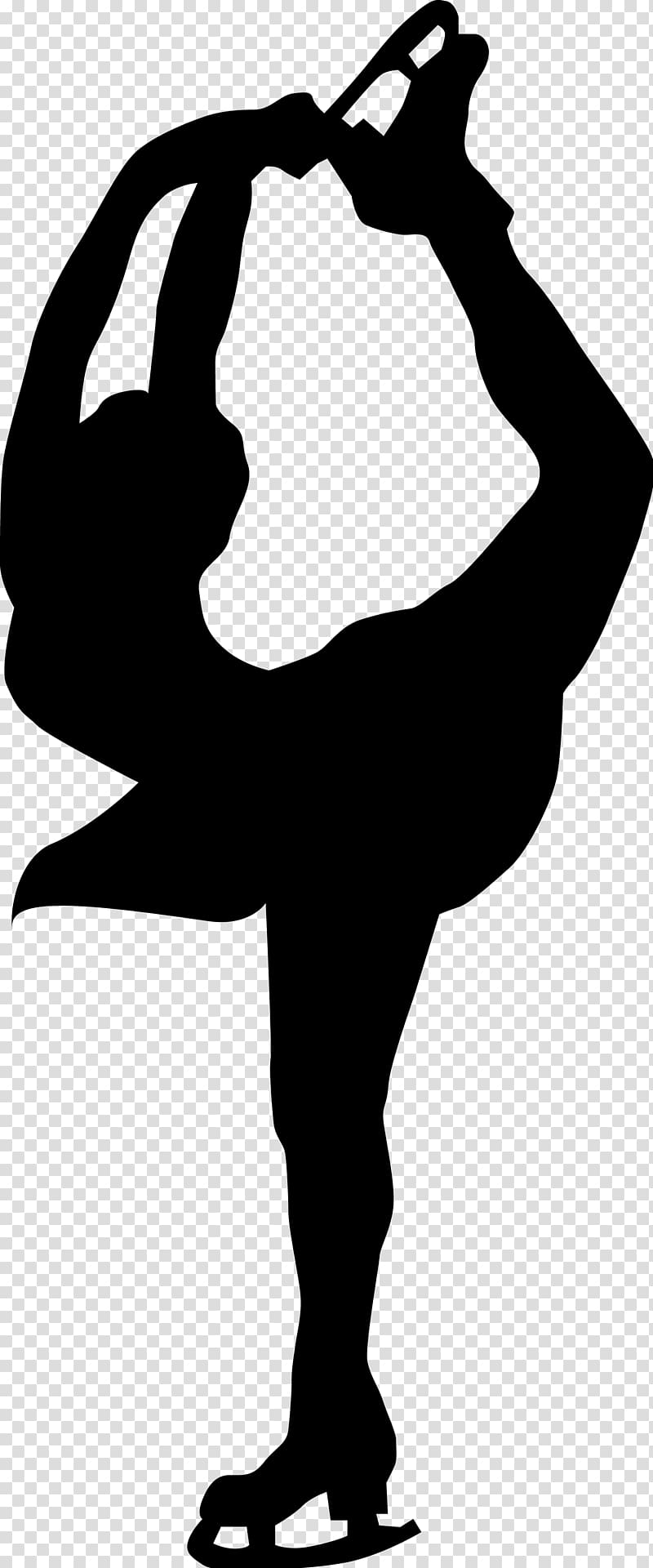 Silhouette of a figure skater performing a high leg lift pose on ice skates.