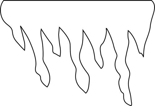Black-and-white line drawing of a row of icicles hanging from a ledge.