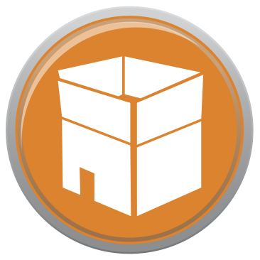 Orange circular icon with a white open cardboard box symbol, representing shipping or packaging.