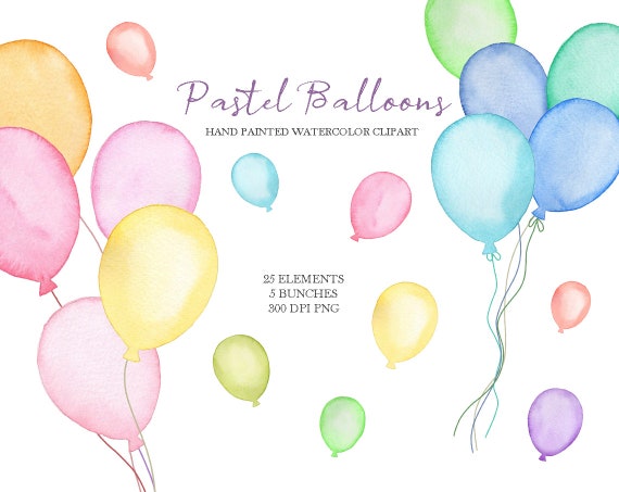 Pastel Balloons Watercolor Clipart - 25 Hand-Painted Elements for Celebrations