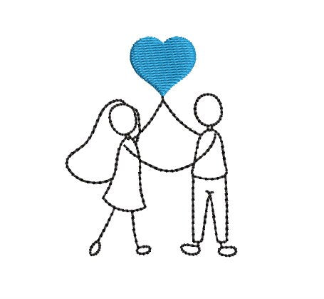 Love Illustration - Simple Couple Holding Heart Balloon