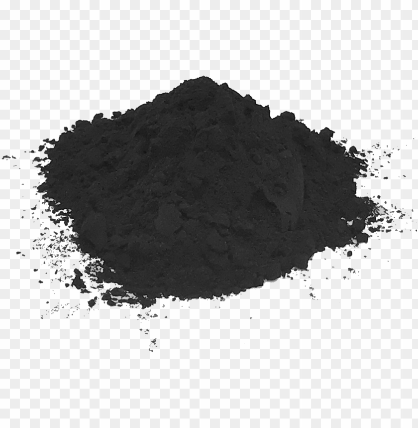 A mound of fine black powder, likely activated charcoal or carbon black, on a transparent background.