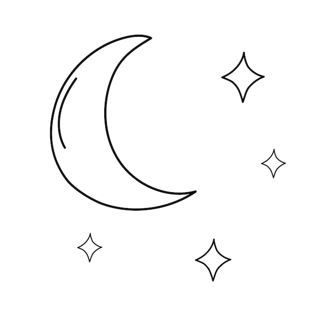 Crescent Moon and Stars Illustration - Minimalist Night Sky Clipart