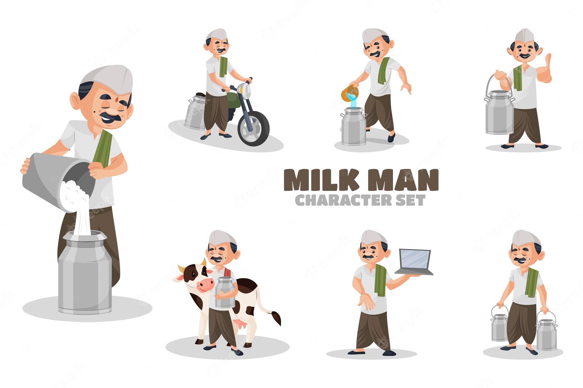 Hand-drawn of an happy milkman Royalty Free Vector Image