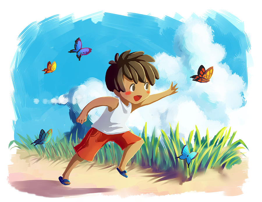 Boy catching a butterfly stock vector. Illustration of play - 76738891 ...