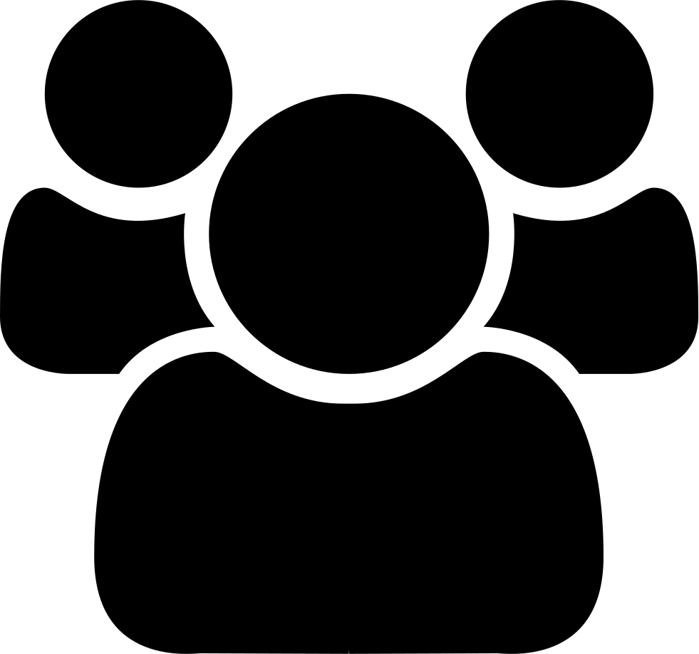 Black silhouette icon of three people grouped together, symbolizing teamwork or community.