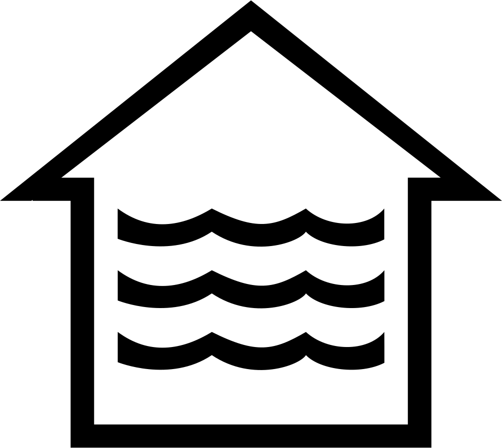 House icon with three wavy lines inside, symbolizing flooding or water damage.