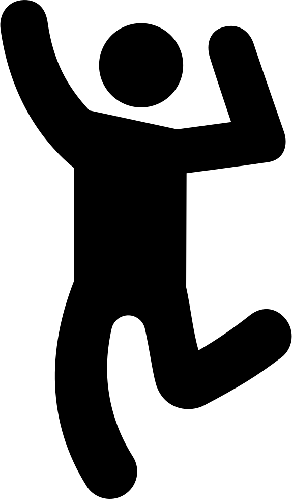 Black silhouette of a joyful stick figure jumping with arms raised in celebration.