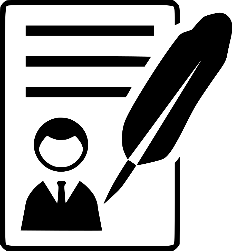 Document icon with a person silhouette and quill pen, symbolizing authorship or official paperwork.