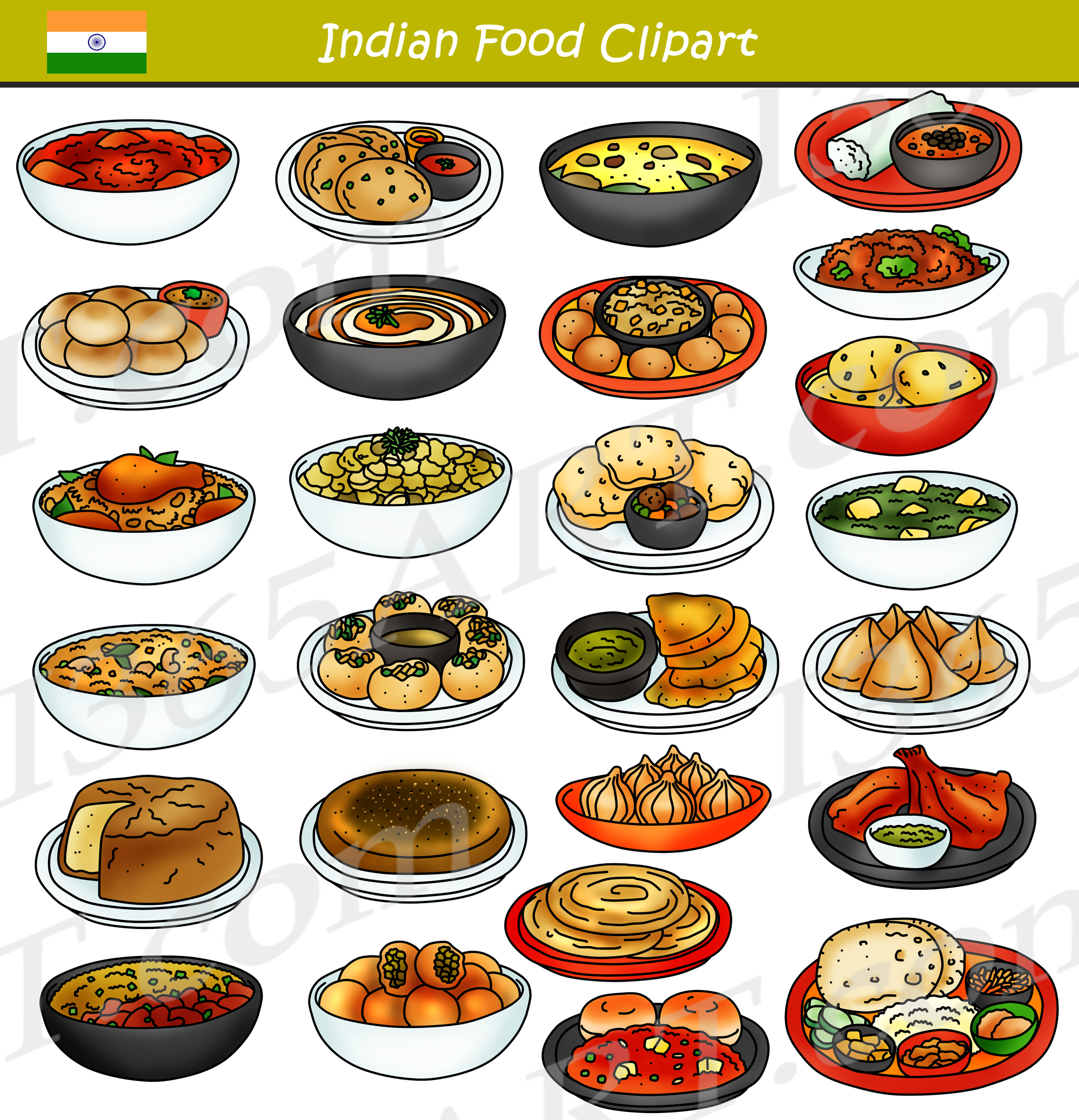 Indian Food Clipart - Vibrant Illustrations of Traditional Dishes