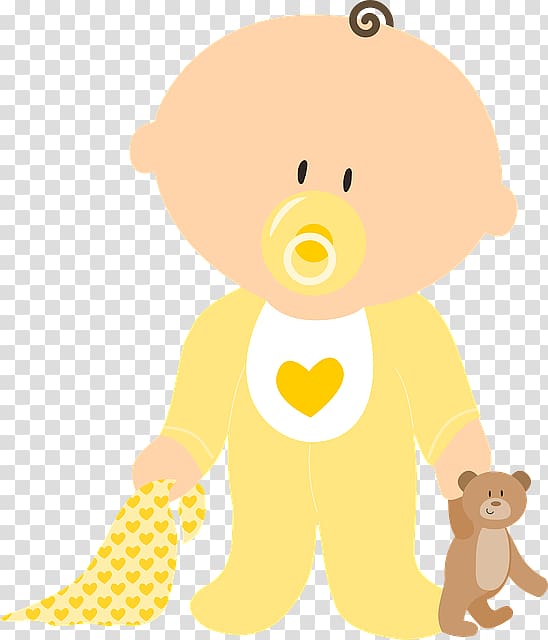 Adorable Baby Illustration with Pacifier and Teddy Bear - Free PNG Clipart