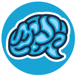 Blue stylized human brain icon inside a circular teal background, representing cognition or neuroscience.