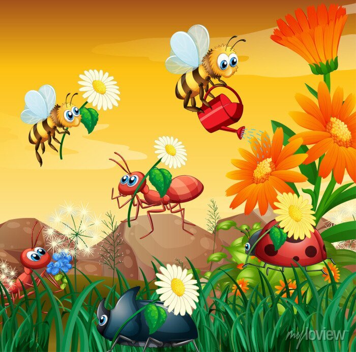 Friendly Garden Insects Illustration - Educational & Decorative Clipart