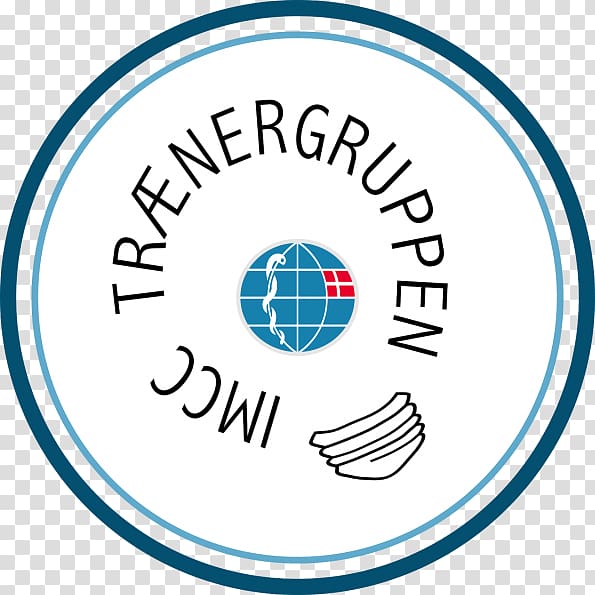Logo for Trænergruppen IMCC featuring a globe with Danish flag and hand icon, encircled by text.
