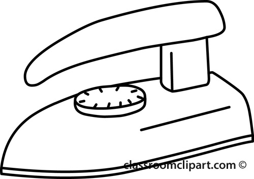 Simple line drawing of a classic electric clothes iron with handle and temperature dial.
