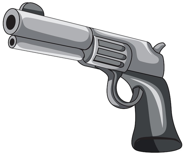 Silver double-barrel revolver with black grip, cartoon-style illustration on white background.