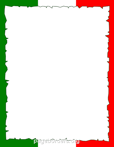 Italian flag-themed decorative border with green, white, and red vertical stripes and torn-edge styling.