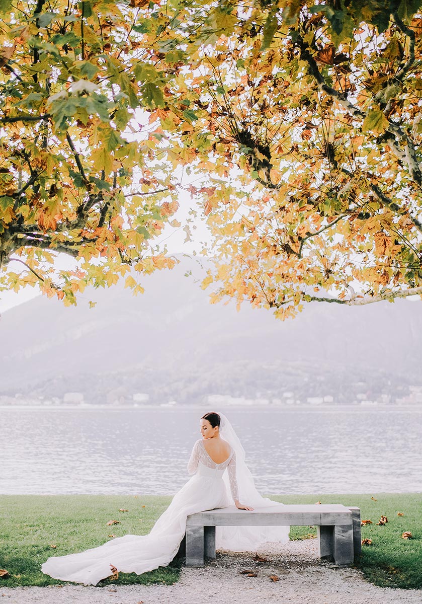 Autumn Lakeside Bridal Portrait | Elegant Wedding Photography