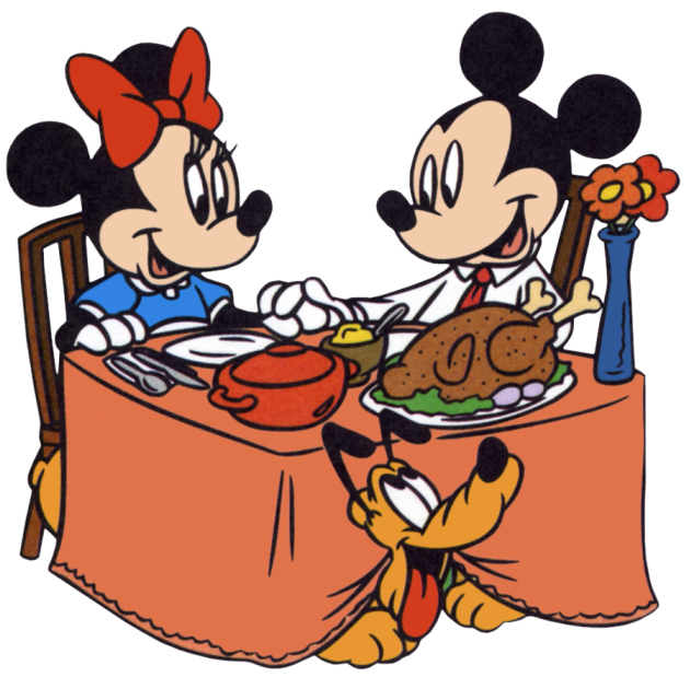 Mickey and Minnie’s Thanksgiving Dinner with Pluto - Classic Disney Illustration