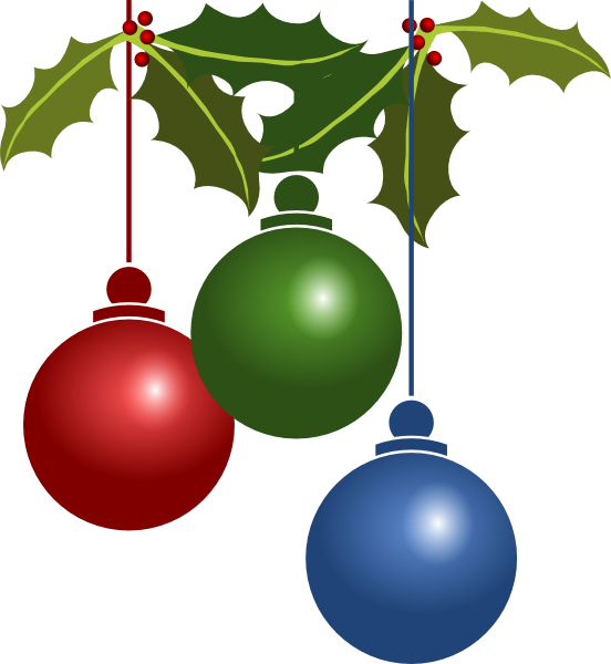 Festive Christmas Ornaments with Holly - Free Holiday Clipart