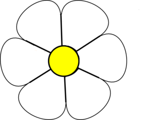 Simple white daisy with yellow center and black outline, stylized graphic illustration.