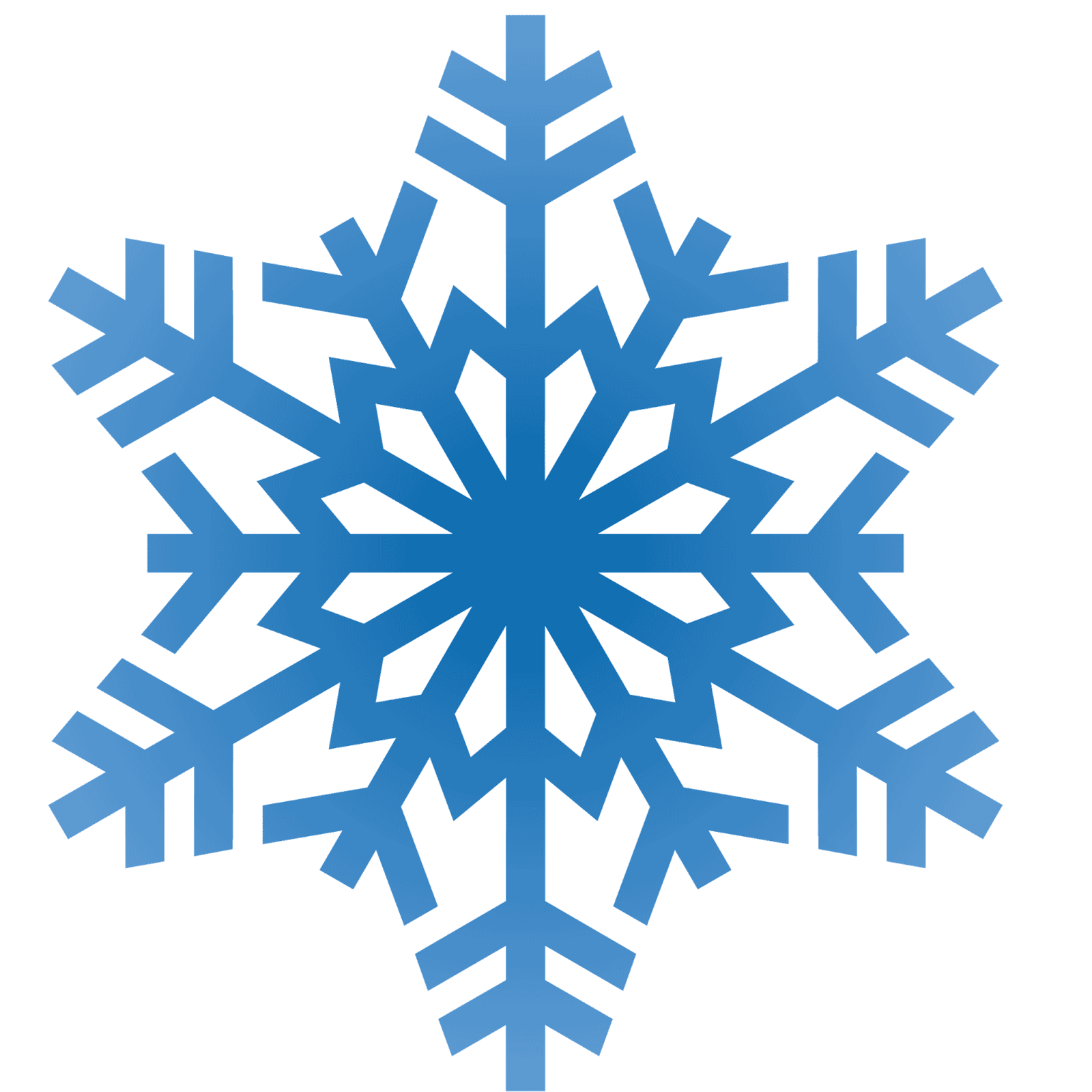 Blue six-pointed snowflake icon with symmetrical branches on black background