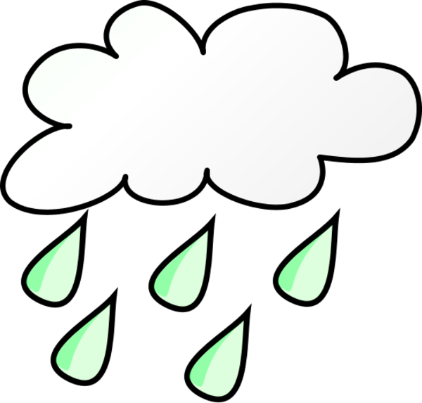 White cloud with green raindrops falling against a black background, symbolizing rain or precipitation.