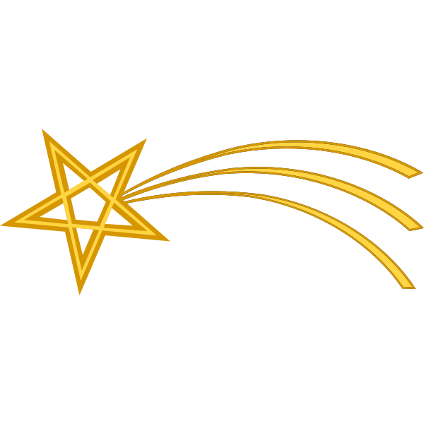 Golden five-pointed star with three trailing streaks, symbolizing a shooting star or award.