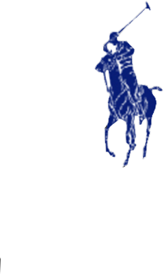 Blue silhouette of a polo player on horseback, iconic Ralph Lauren logo.