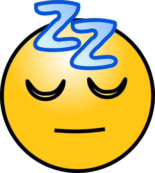 Yellow sleeping emoji with closed eyes and blue "Zzz" above head indicating rest or sleep.