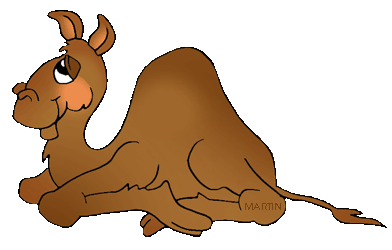 Cartoon camel sitting down, brown fur, single hump, friendly expression, vector illustration.