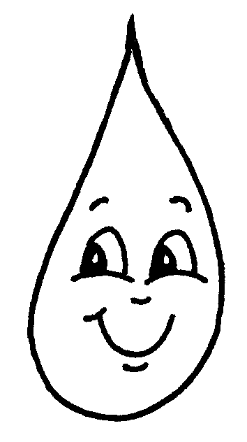 Smiling cartoon water droplet with friendly eyes and a cheerful expression.