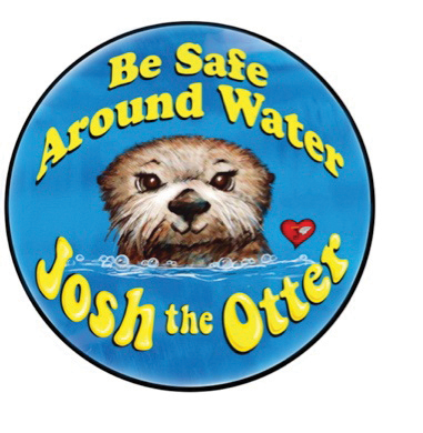 Josh the Otter safety logo with "Be Safe Around Water" text on blue background.