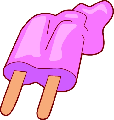 Pink melting popsicle with two wooden sticks, cartoon-style illustration.