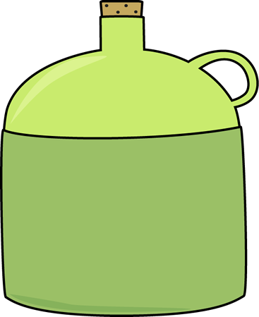 Green glass jug with cork stopper and side handle, cartoon-style illustration.