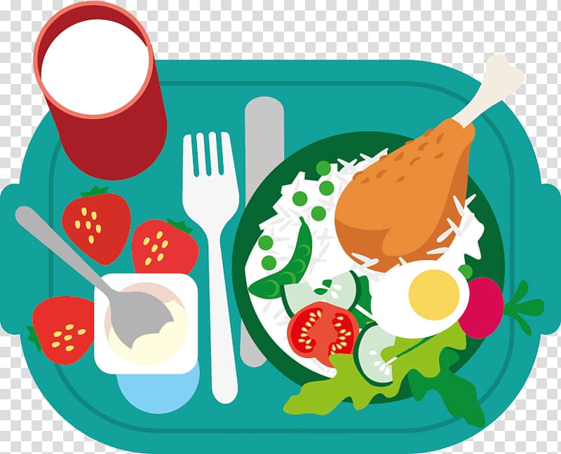 Balanced school lunch tray with chicken, rice, vegetables, strawberries, yogurt, and milk.