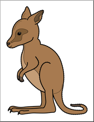 A cartoon-style brown kangaroo standing upright with large ears and a long tail.