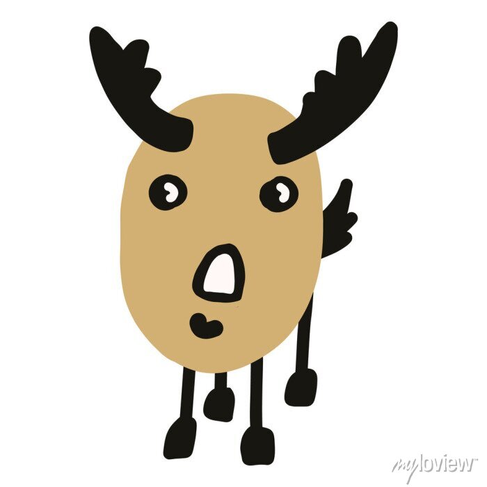 Cartoon potato with antlers, wide eyes, open mouth, and one hand raised in surprise.