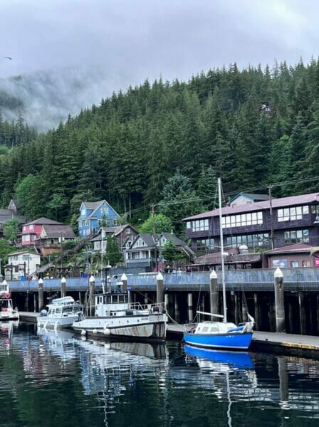 Coastal Harbor Scene in a Misty Alaskan Town | Scenic Dockside View