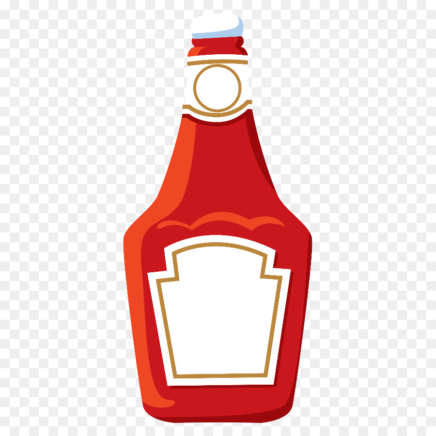Red ketchup bottle with white label and gold trim, cartoon-style illustration on transparent background.