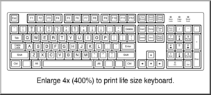 Line drawing of a full-size QWERTY keyboard with standard layout and function keys, labeled for printing at 400% scale.