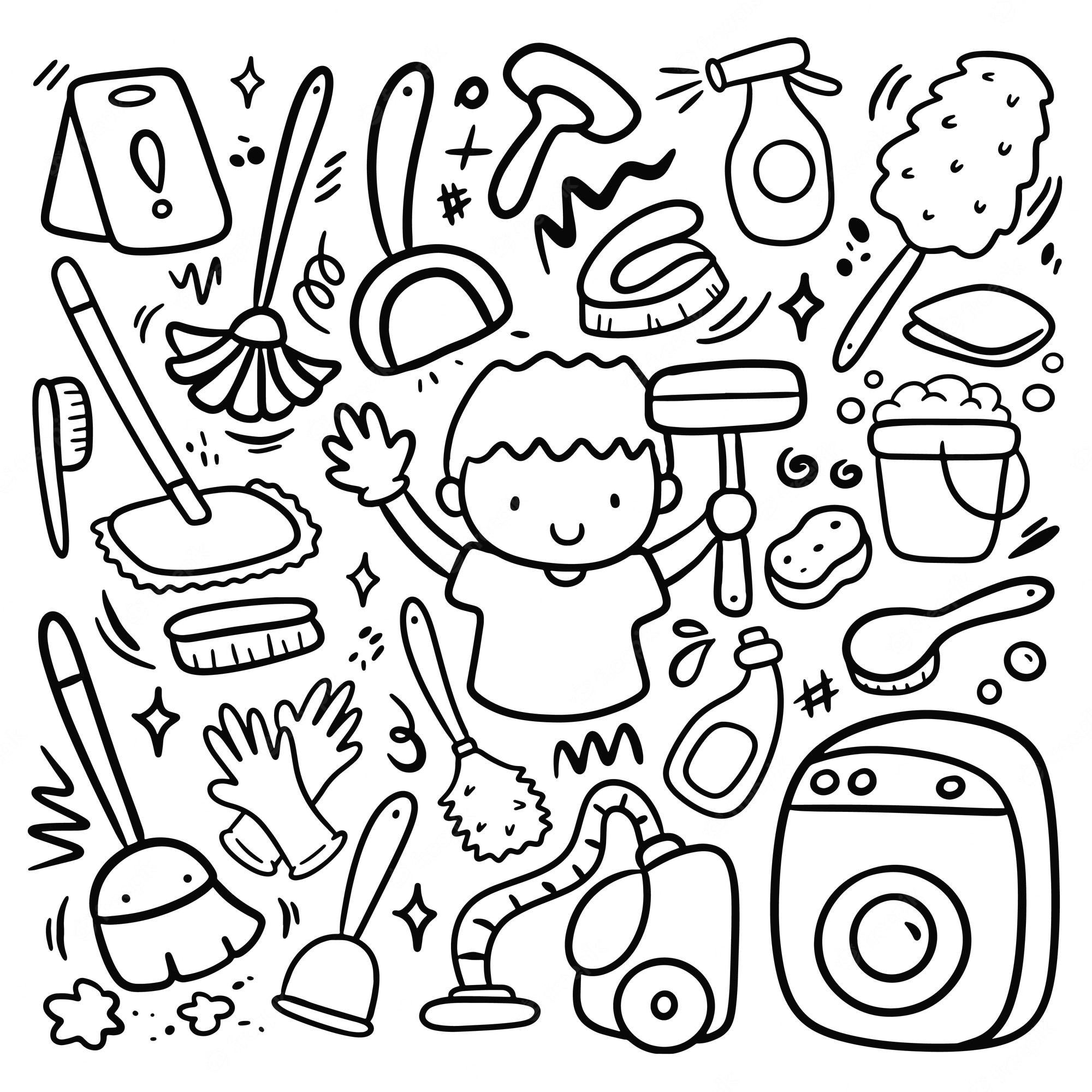 kawaii-bucket-and-cleaning-equipment-icon-over-white-background-clip