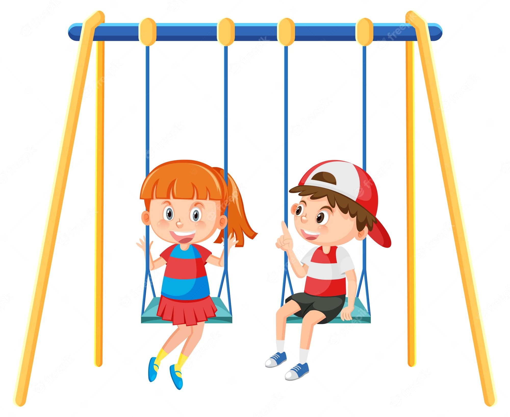 Children Play Swing At The School Cartoon Royalty Free SVG - Clip Art ...