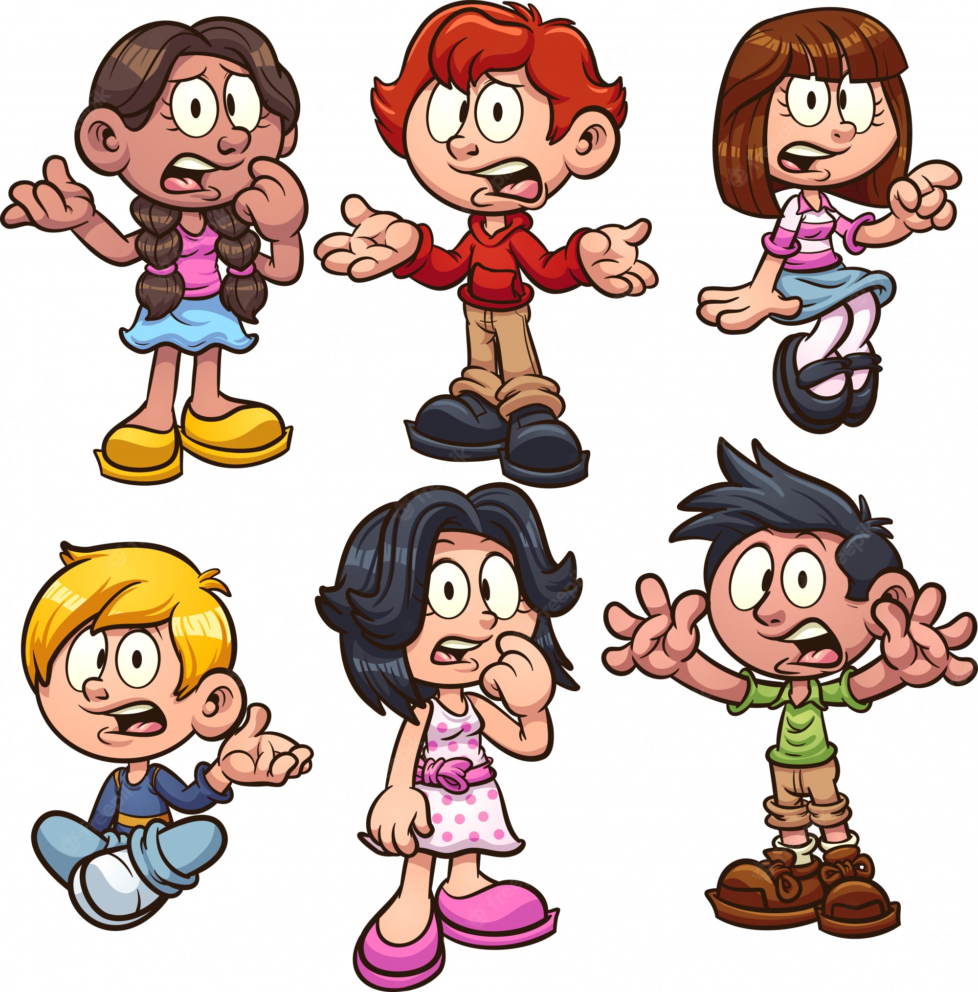 Cartoon Kids Expressing Surprise and Confusion - Vector Clip Art Collection