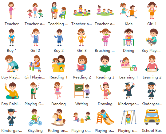 Kids and Teachers Clipart Set - Educational Illustrations for Schools